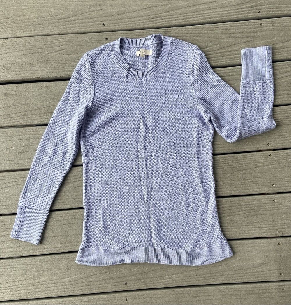 Loft Women’s Sweater Purple Size XL Waffle Knit Crew Neck Modest Casual Office